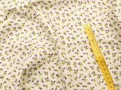 Cotton fabric - purple flowers on cream background
