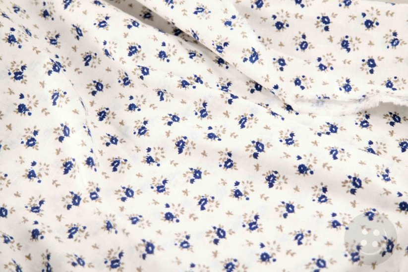 Bavlnené plátno - Modré kvietky na bielom podklade