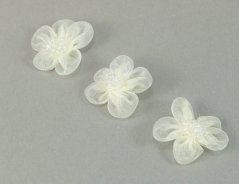 Našívacia monofilová kytička s korálkami - smotanová - priemer 3 cm