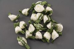 Sew-on satin flower - white, khaki - dimensions 2 cm x 1,4 cm