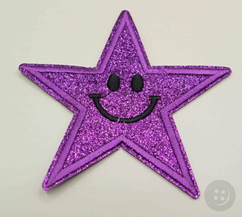 Iron-on patch - glitter star - purple - size 8.5 cm x 8.5 cm