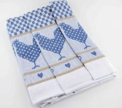 Set of tea towels 3 pieces - chickens - blue - size 50 cm x 70 cm