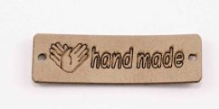Našívacia kožená štítok Handmade - cappuccino - rozmer 3,5 x 1 cm