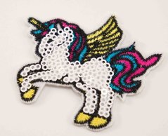 Iron-on patch with sequins - Unicorn in flight 7 x 6 cm