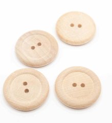 Wooden button with holes - wide rim - natural - diameter 2 cm