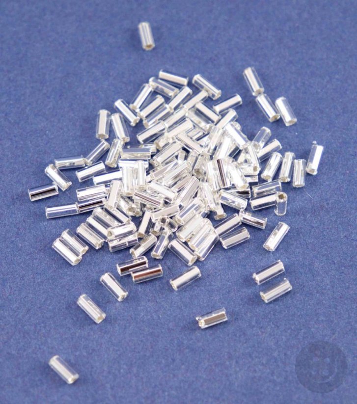 Stick shaped plastic beads - silver - length 0.45 cm