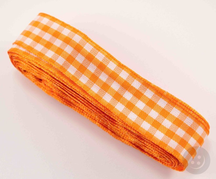 Checkered ribbons - orange, burgundy, green, brown, red - width 2.5 cm