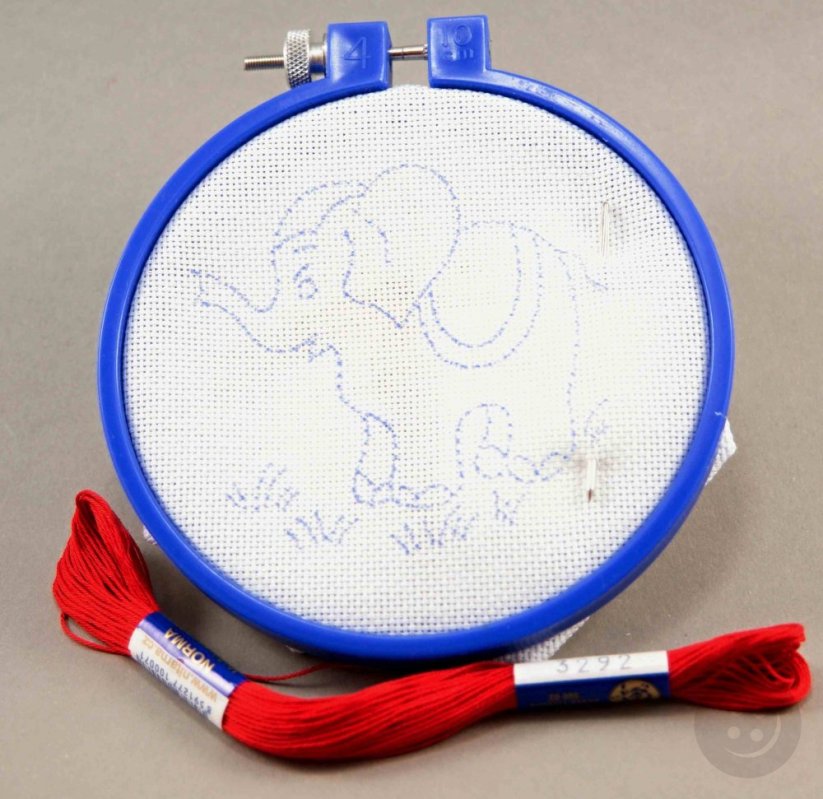Children's embroidery set in a wooden box - baby elephant