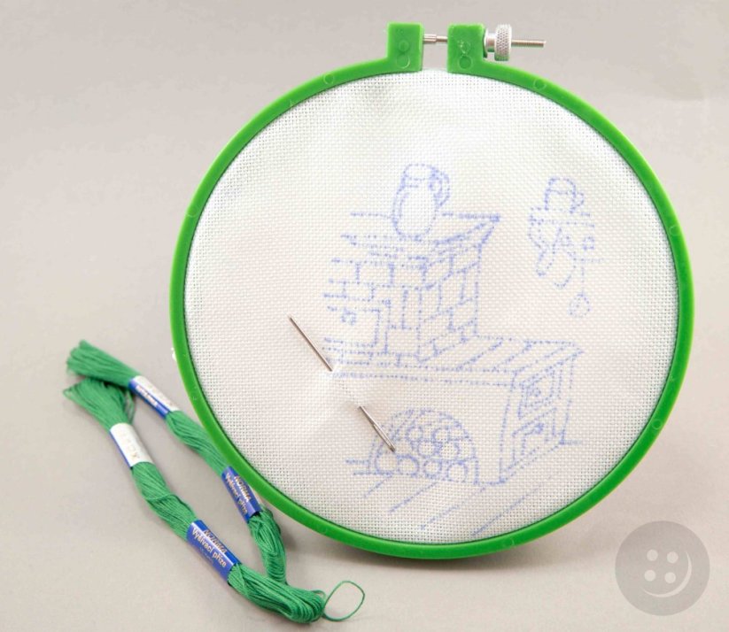 Dětská předloha na vyšívání s plastovým rámečkem - pec - průměr 15 cm