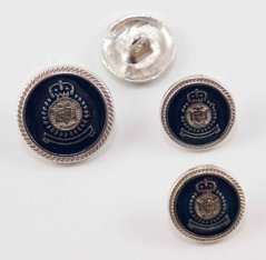 Metal club button - with coat of arms - silver dark blue - diameter 2 cm