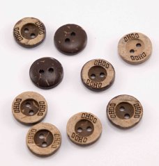 Hole shirt button - coconut with inscription - beige - diameter 1.27 cm