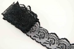 Vyšívaná čipka na tyle - čierna - šírka 4 cm
