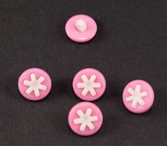 Children's button - white star on pink - diameter 1.5 cm