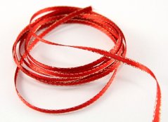 Stuha se zlatým okrajem - červená, zlatá - šíře 0,3 cm