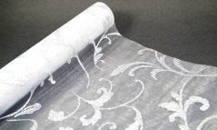 Organza neobšitá - stříbrná s glitrovým vzorem - šířka 36 cm