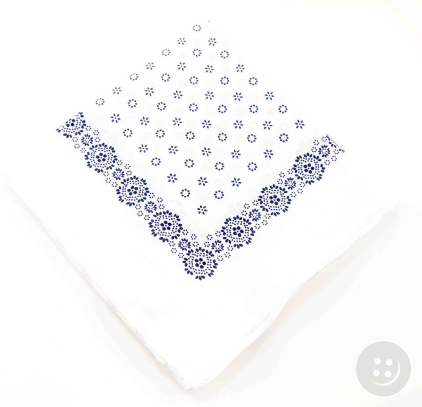 Cotton scarf - blue flowers on white - size 70 cm x 70 cm