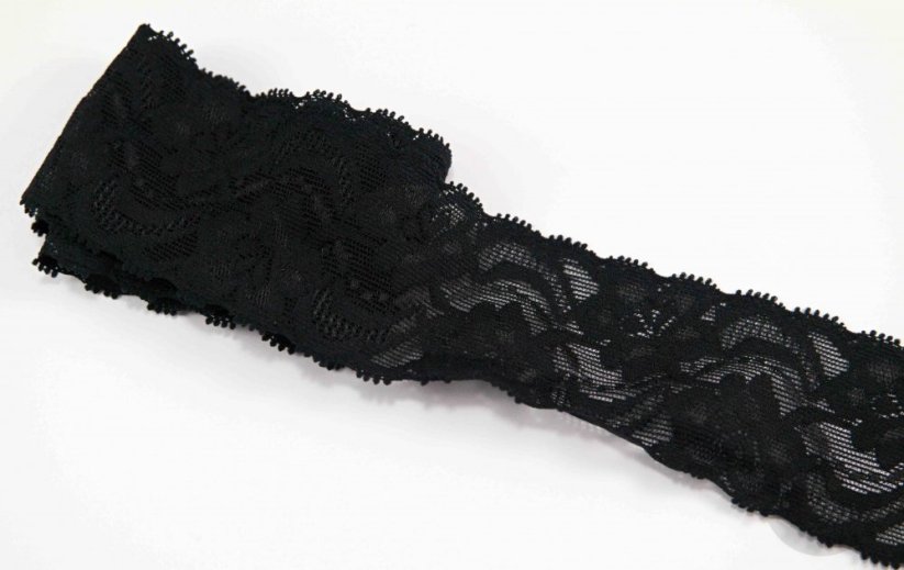 Elastic lace trim - black - width 5 cm