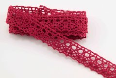 Bavlnená paličkovaná čipka - jemné zúbky - malinová - šírka 1,5 cm