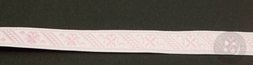 Festive ribbon - white, pink - width 1,1 cm