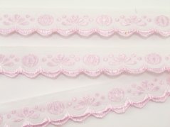 Embroidered decorative ribbon - white, pink - width 1,7 cm