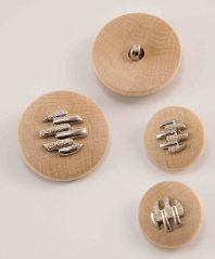 Wooden button with bottom sewing - with decoration - natural, silver - diameter 2.4 cm