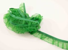 Elastický volánek - zelená - šířka 1,8 cm