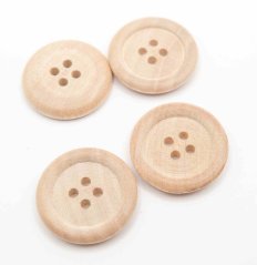 Wooden button with hole and wide rim, natural, diameter 2.1 cm