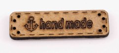 Sew-on wooden label Hand made - beige - size 4.8 x 1.5 cm