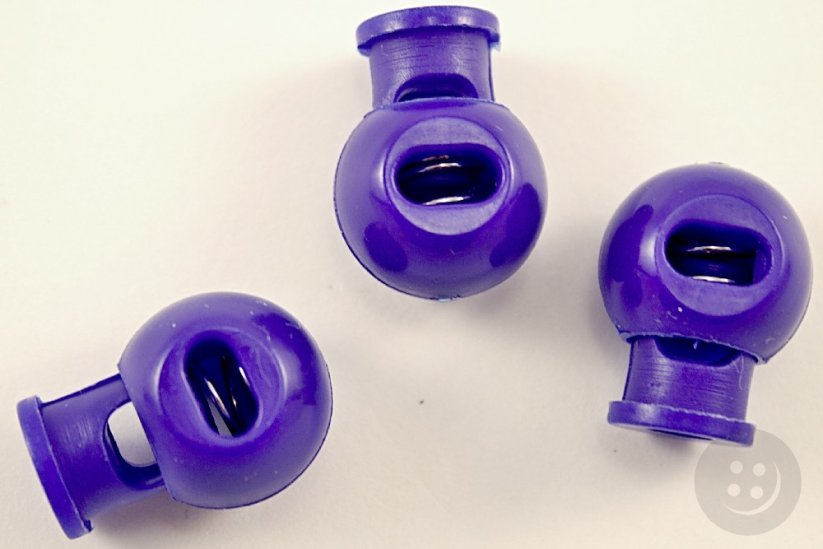 Plastic round cord lock - purple, blue - pulling hole diameter 0.9 cm