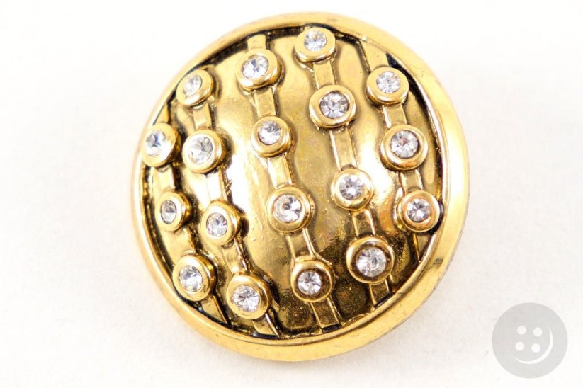 Luxury metal button - full, gold with rhinestones - diameter 2 cm