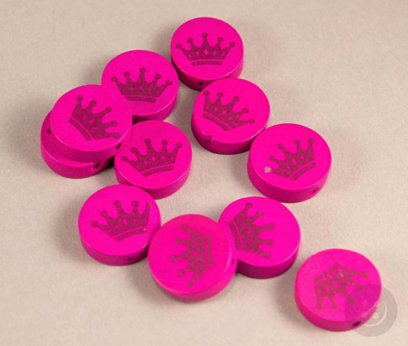 Wooden pacifier bead with crown - dark pink sharp - size 2 cm x 0.6 cm