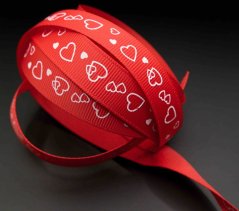 Rye ribbon with hearts - red, white - width 1.5 cm