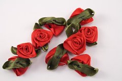 Sew-on satin flower - red, khaki - dimensions 3.2 cm x 1.6 cm