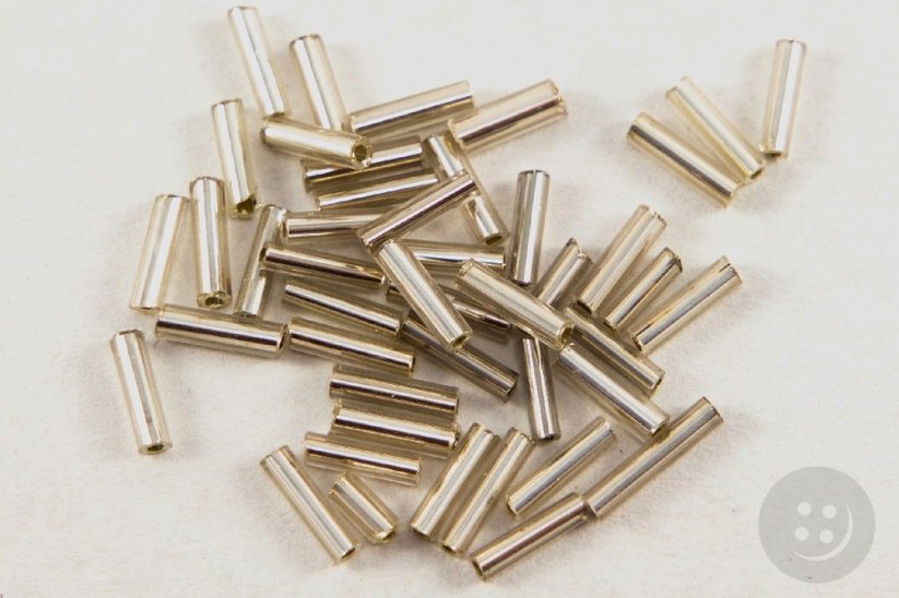 Stick shaped plastic beads - silver - length 0.8 cm