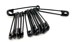 Black safety pins - 12 pcs - diameters 0,5 cm x 2,9 cm