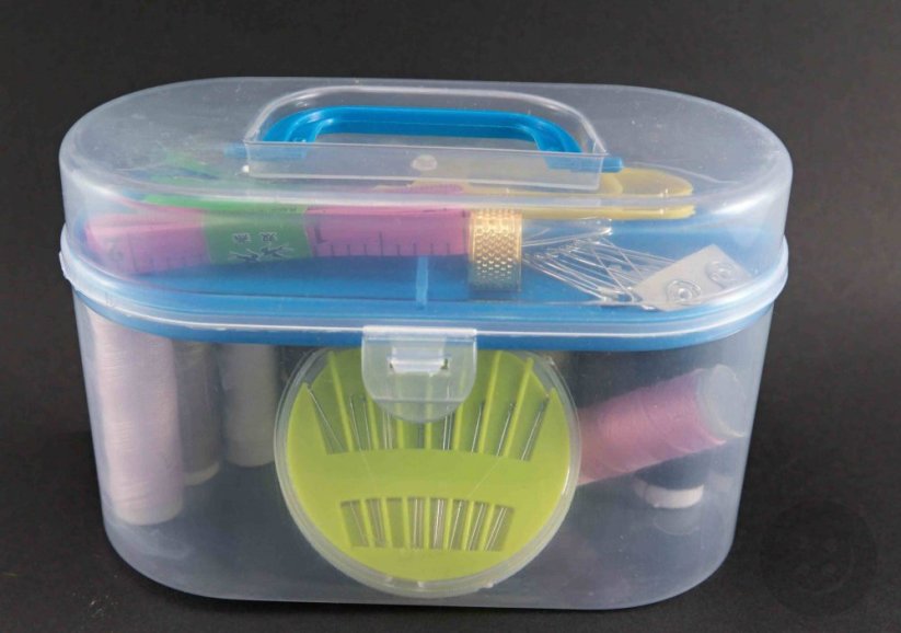 Set of sewing supplies in a plastic box - small