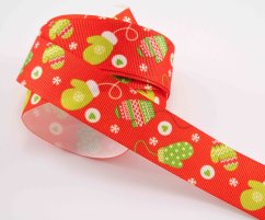 Rypsová stuha - vánoční motivy - červená - šířka 2,4 cm