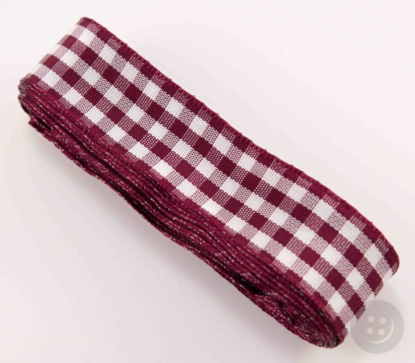 Checkered ribbons - orange, burgundy, green, brown, red - width 2.5 cm