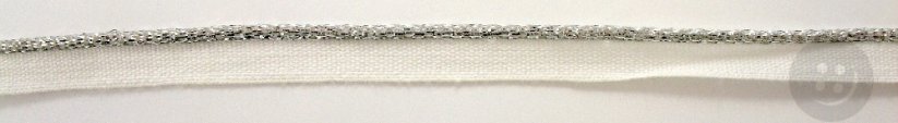 Bavlnený výpustek - strieborná/bielá - šírka 1 cm