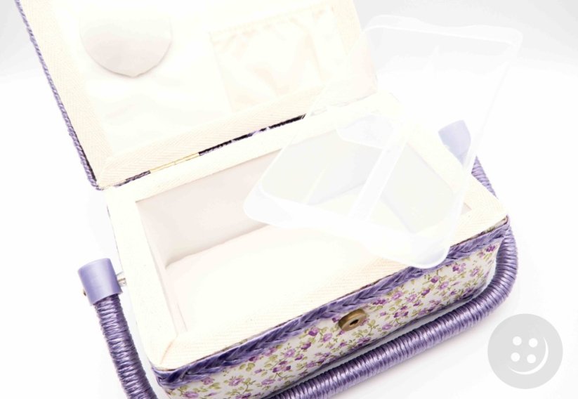 Textile box for sewing supplies - small purple flowers - dimensions 25 x 15 x 9 cm