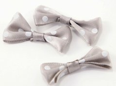 Linen satin bow 2 cm x 4 cm - gray with polka dot