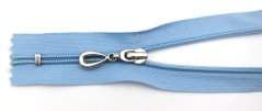Light blue closed-end spiral zipper no. 5 with silver teardrop pull, 16 cm Light blue closed-end spiral zipper no. 5 with silver teardrop pull, 16 cm