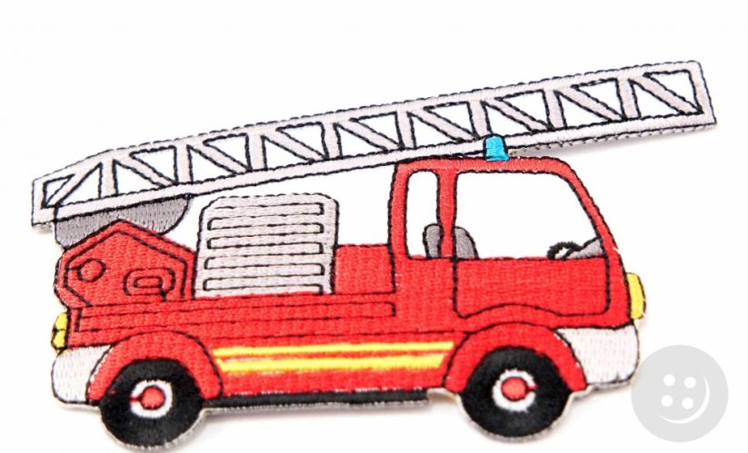 Iron-on patch Fire truck - red, black, white - dimensions 10 cm x 5 cm
