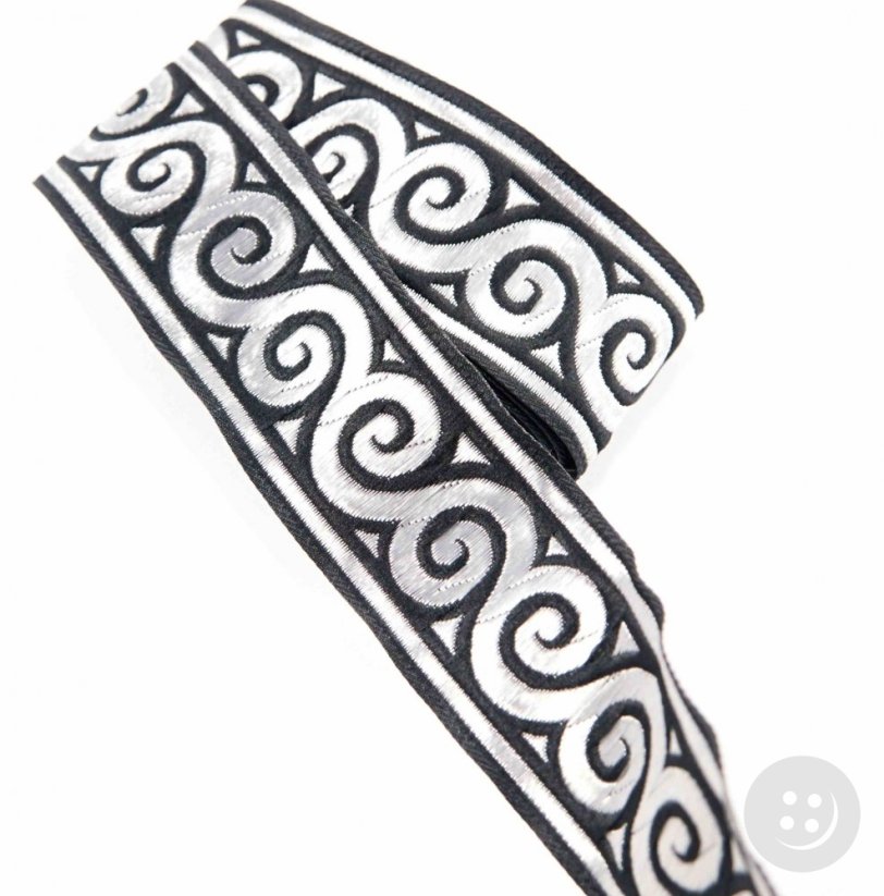 Black braid with silver waves - black, silver - width 3,3 cm