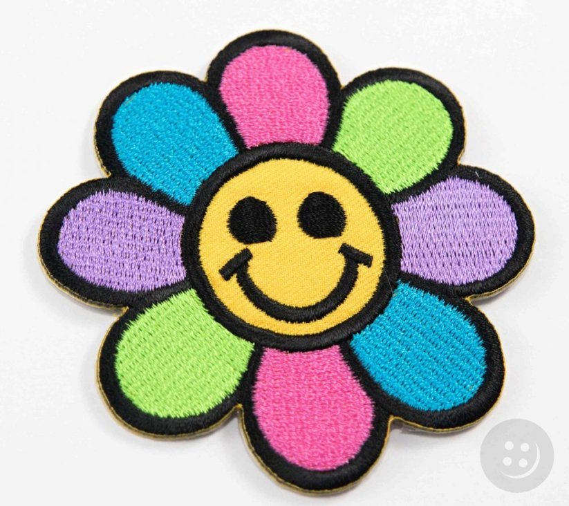 Iron-on patch - colorful flower - diameter 7 cm