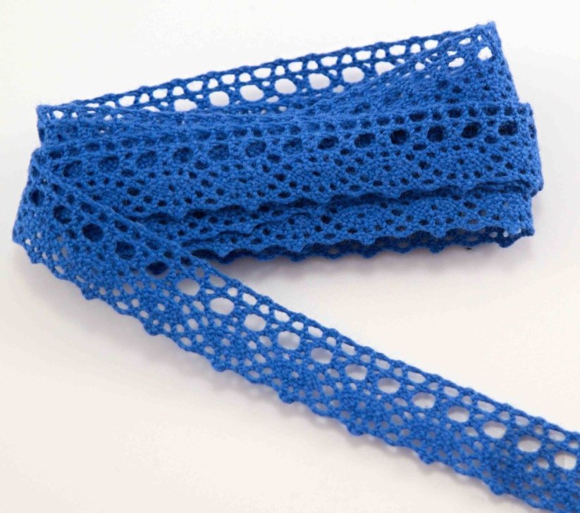 Bavlněná paličkovaná krajka - jemné zboubky - královsky modrá - šířka 1,5cm