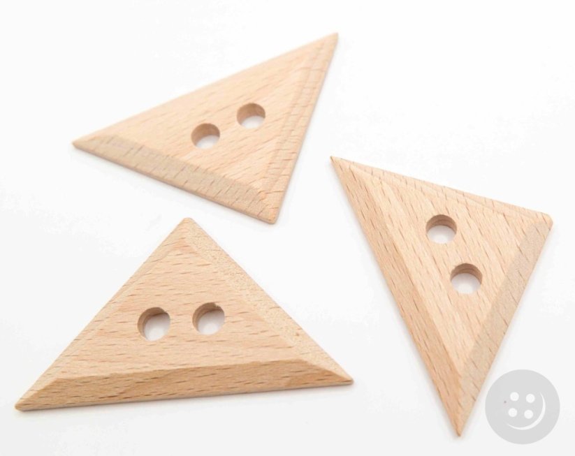 Wooden button with holes - triangle - natural - 5 cm x 2.9 cm