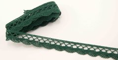 Bavlnená paličkovaná čipka - tmavo zelená - šírka 1,5 cm