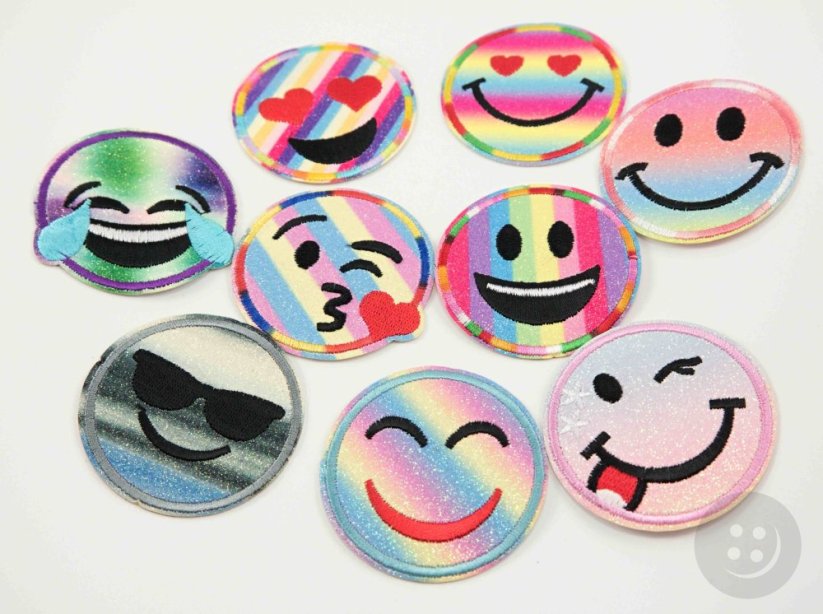 Iron-on patch - glitter smiley face - diameter 6 cm - MORE OPTIONS