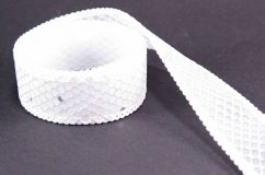 Ribbon with white edge - white, silver - width 2,5 cm